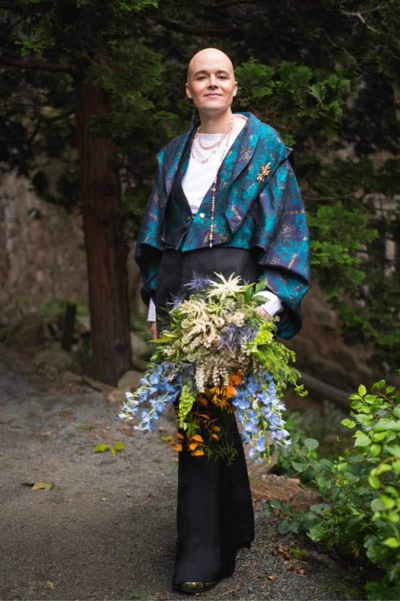 Grantās Gold & Teal Bespoke Kimono Jacket in Brunello Fabric