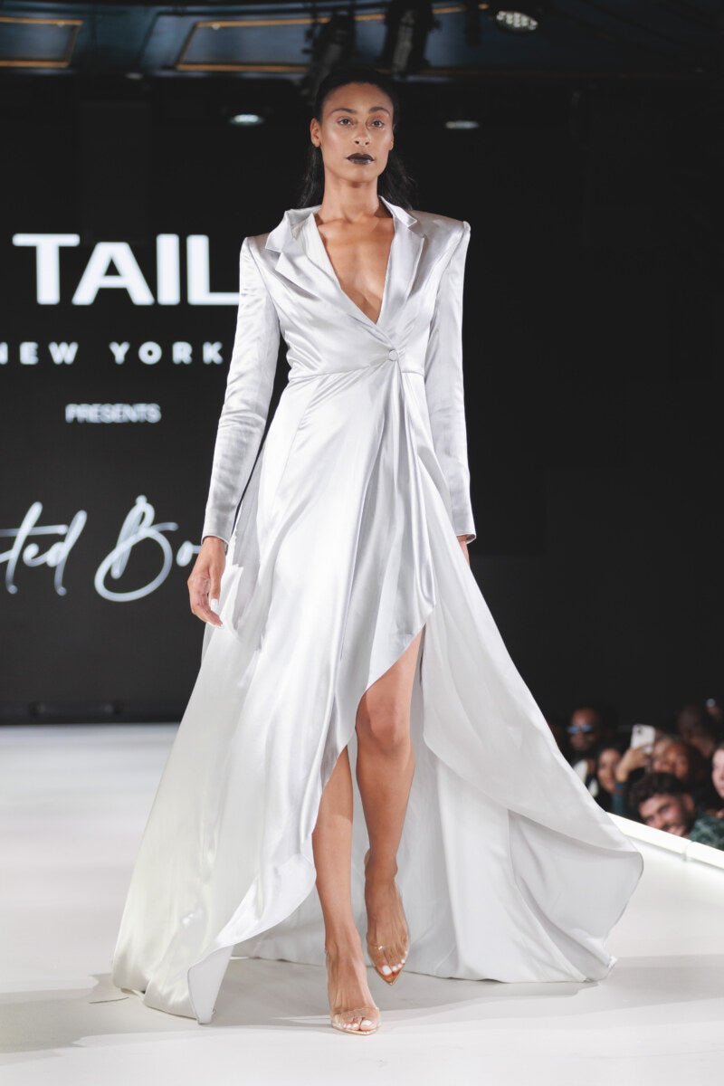 A model walking the runway at The Tailory show