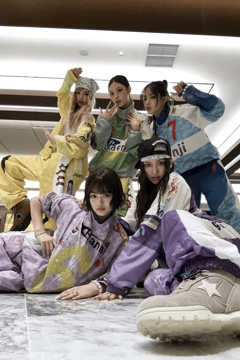 K-pop group NewJeans in colorful tracksuits