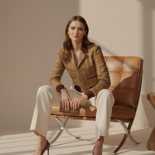 woman in blazer and cream pants