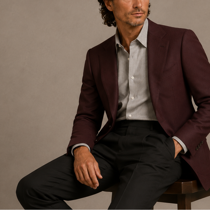 Man in blue shirt and grey slacks