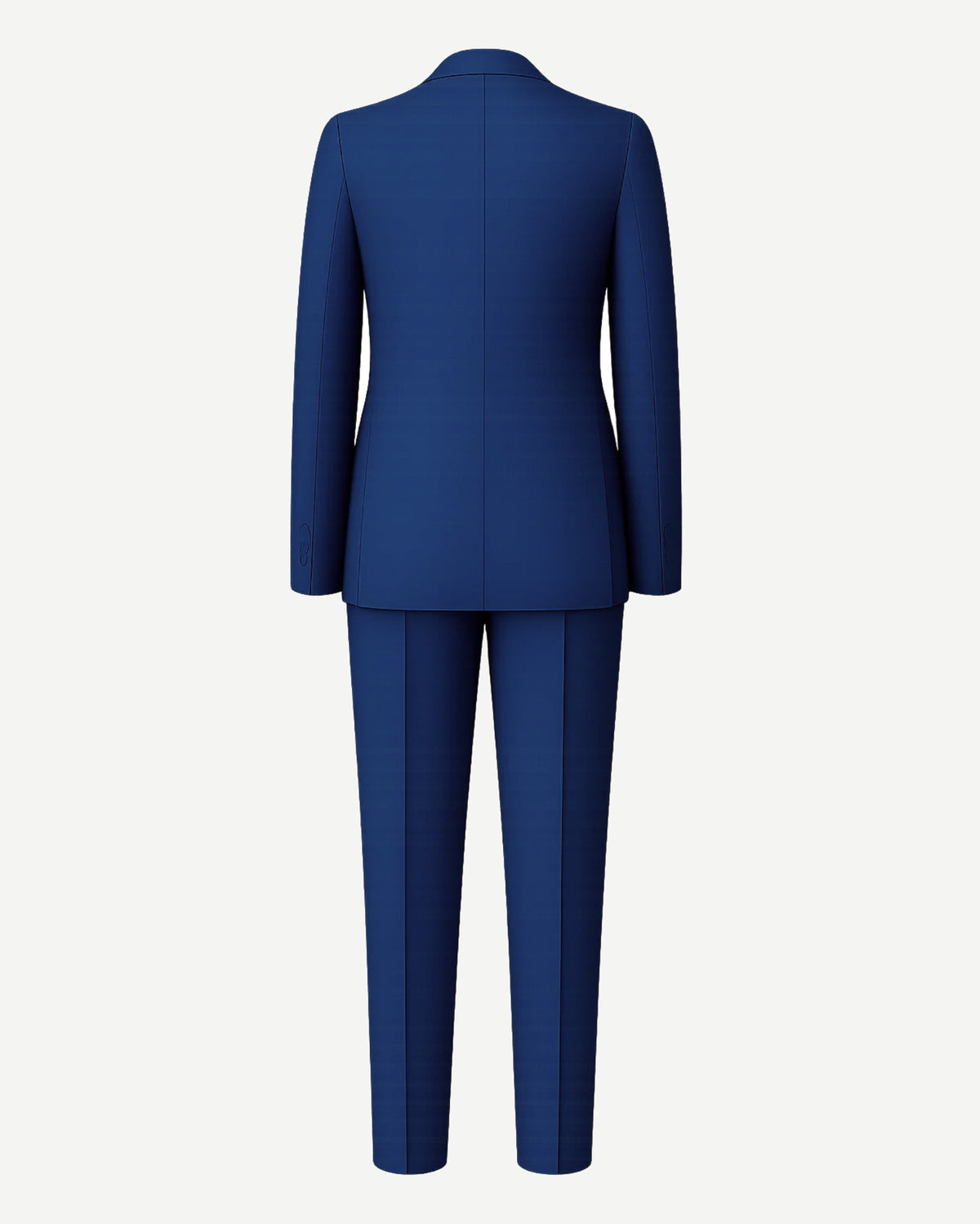 Men's Royal Blue Power Suit Set shown from the back, featuring a tailored blazer with clean lines and matching slim-fit trousers in a vibrant royal blue fabric for sharp menswear.