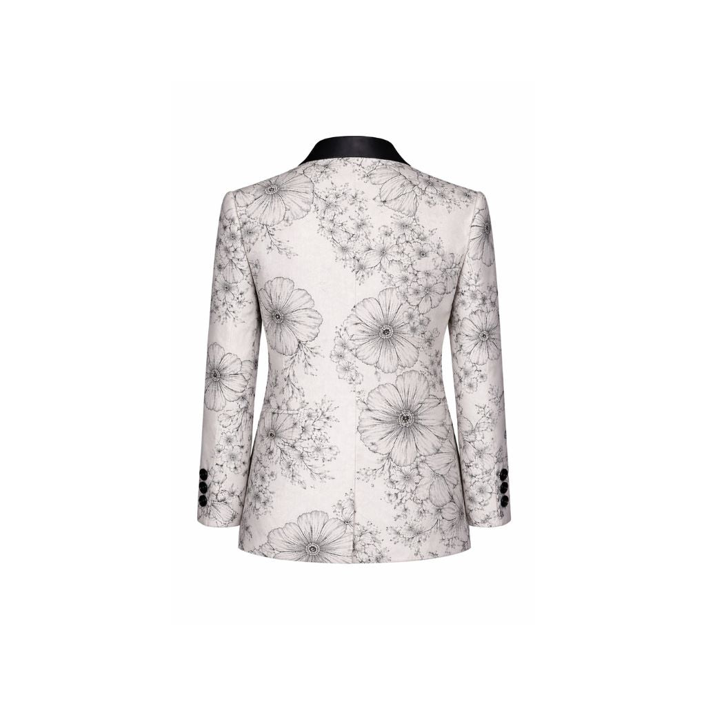 Brunello Cucinelli White Floral Graphic Tuxedo Jacket