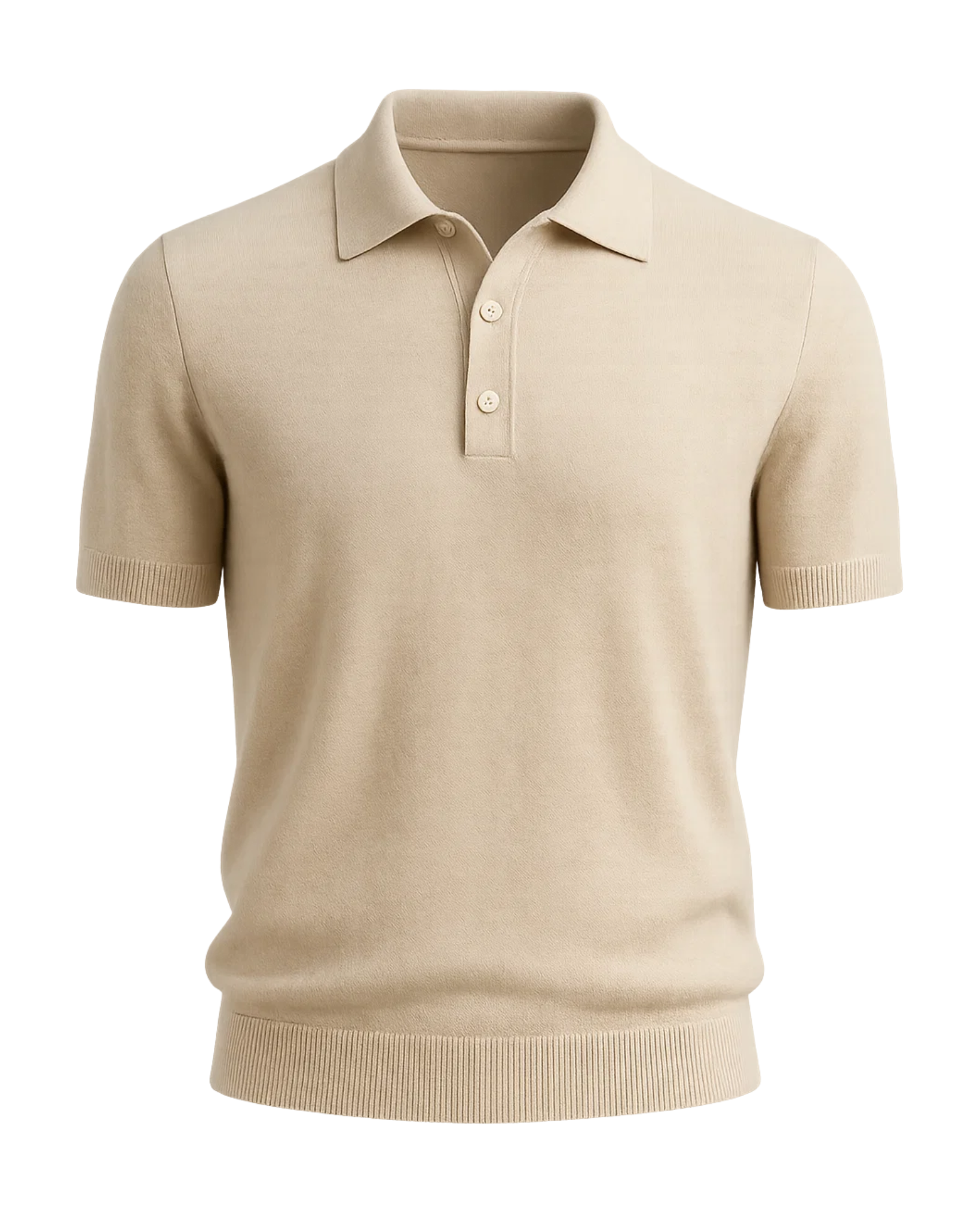 Men’s Loro Piana Featherweight Cashmere Polo in a soft beige tone, featuring short sleeves, a classic collar, and a three-button placket for sophisticated leisure dressing.