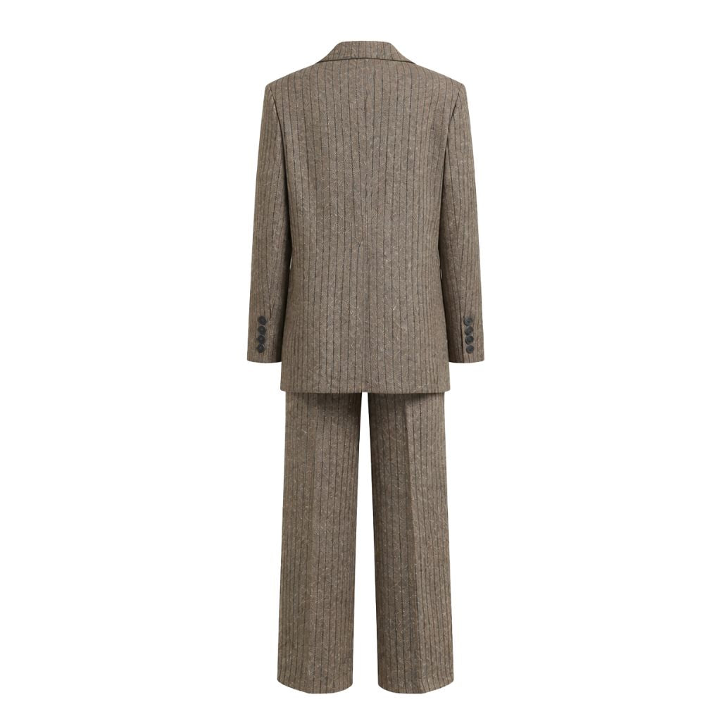 Loro Piana Brown Stripe Wool Silk Linen Suit