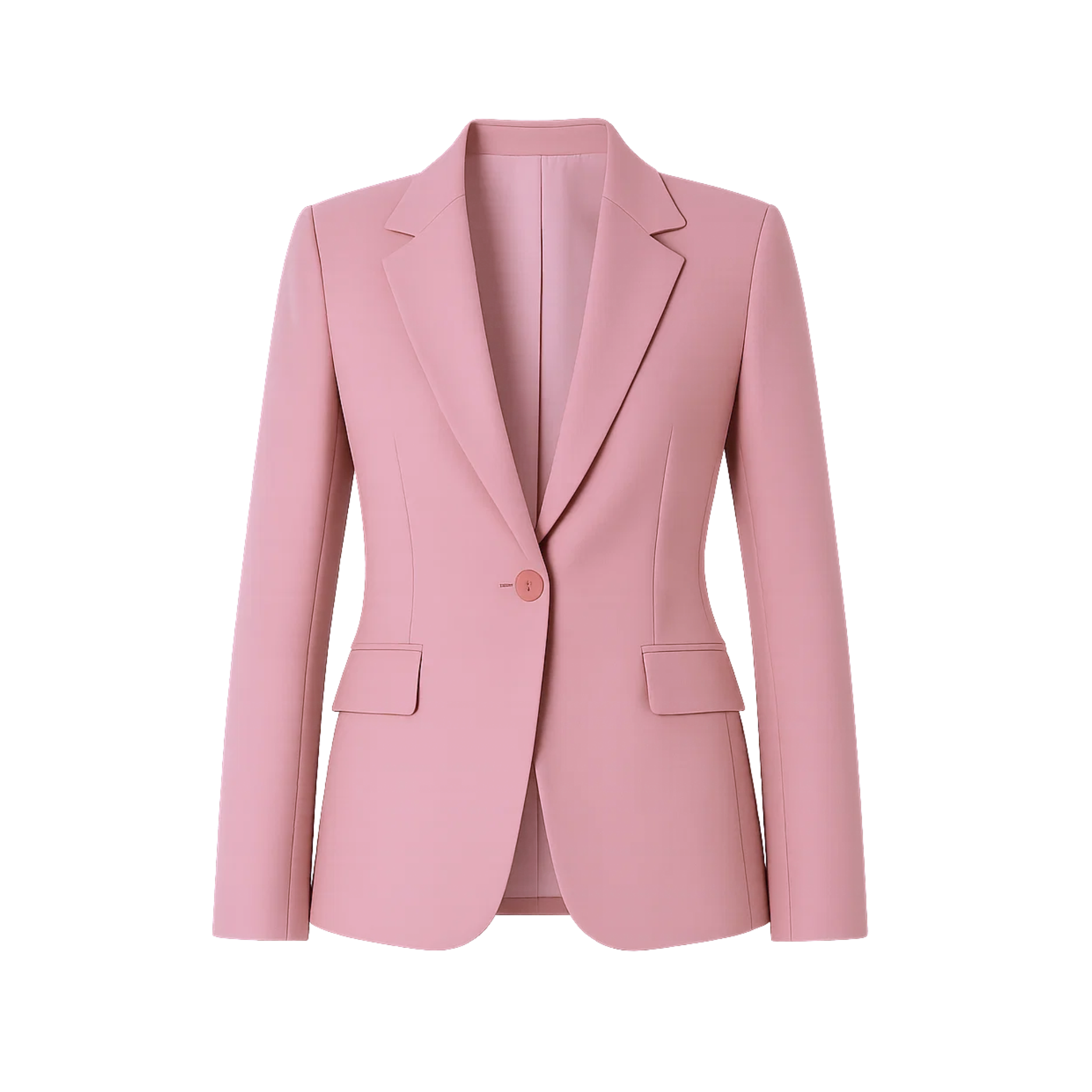 Women's Pink Loro Piana Single Button Tailored Blazer with a single-button closure, notched lapels, and flap pockets, crafted in luxurious soft pink fabric for refined women's suiting.