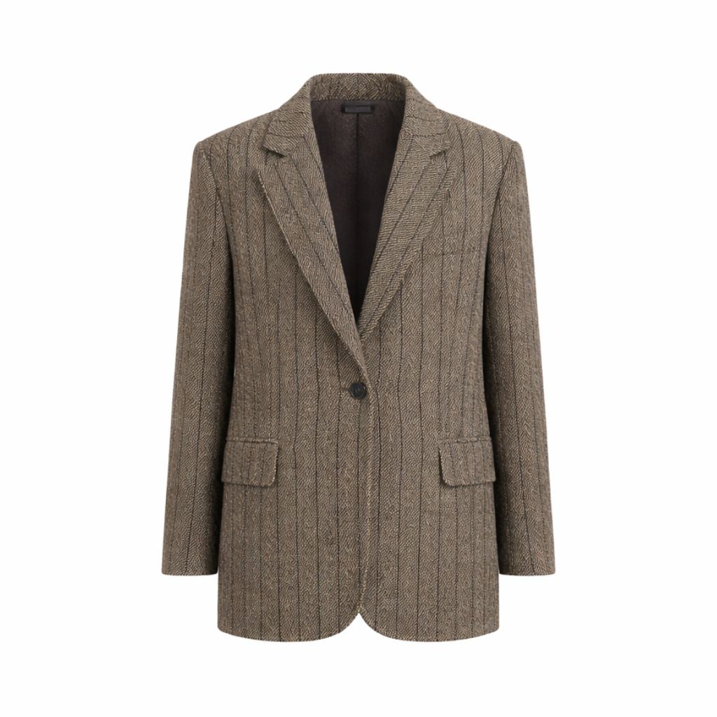 Loro Piana Brown Stripe Wool Silk Linen Blazer