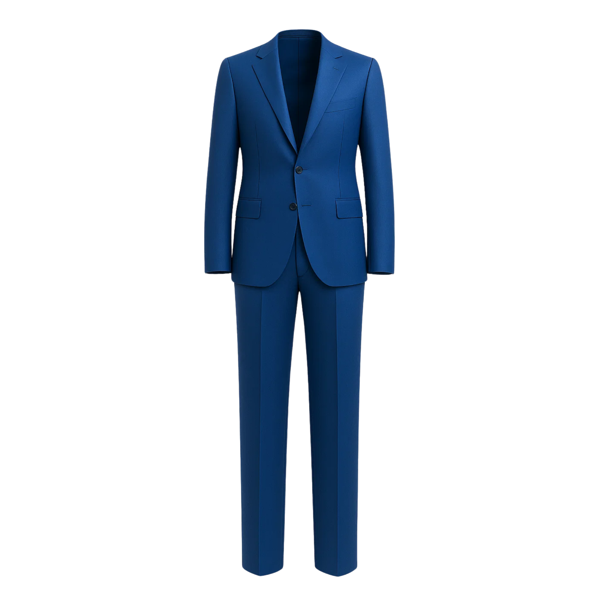 Men's Loro Piana Navy Slim Suit featuring a sleek, tailored blazer with notch lapels, single-button closure, flap pockets, and matching slim-fit trousers in rich navy fabric.