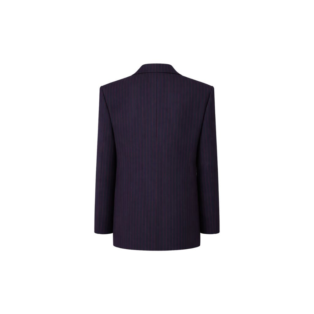 Navy Red Pinstripe Oversized Blazer