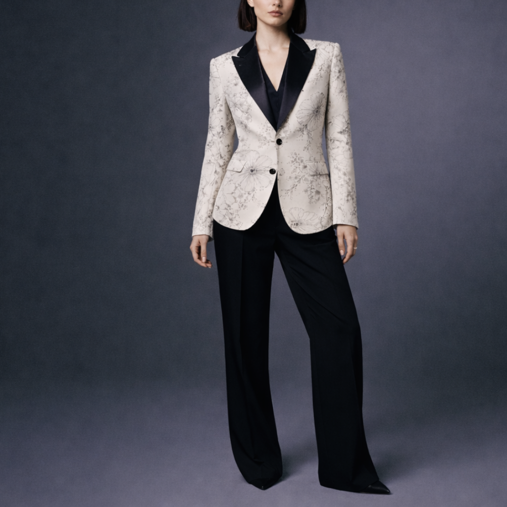 Brunello Cucinelli White Floral Graphic Tuxedo Jacket