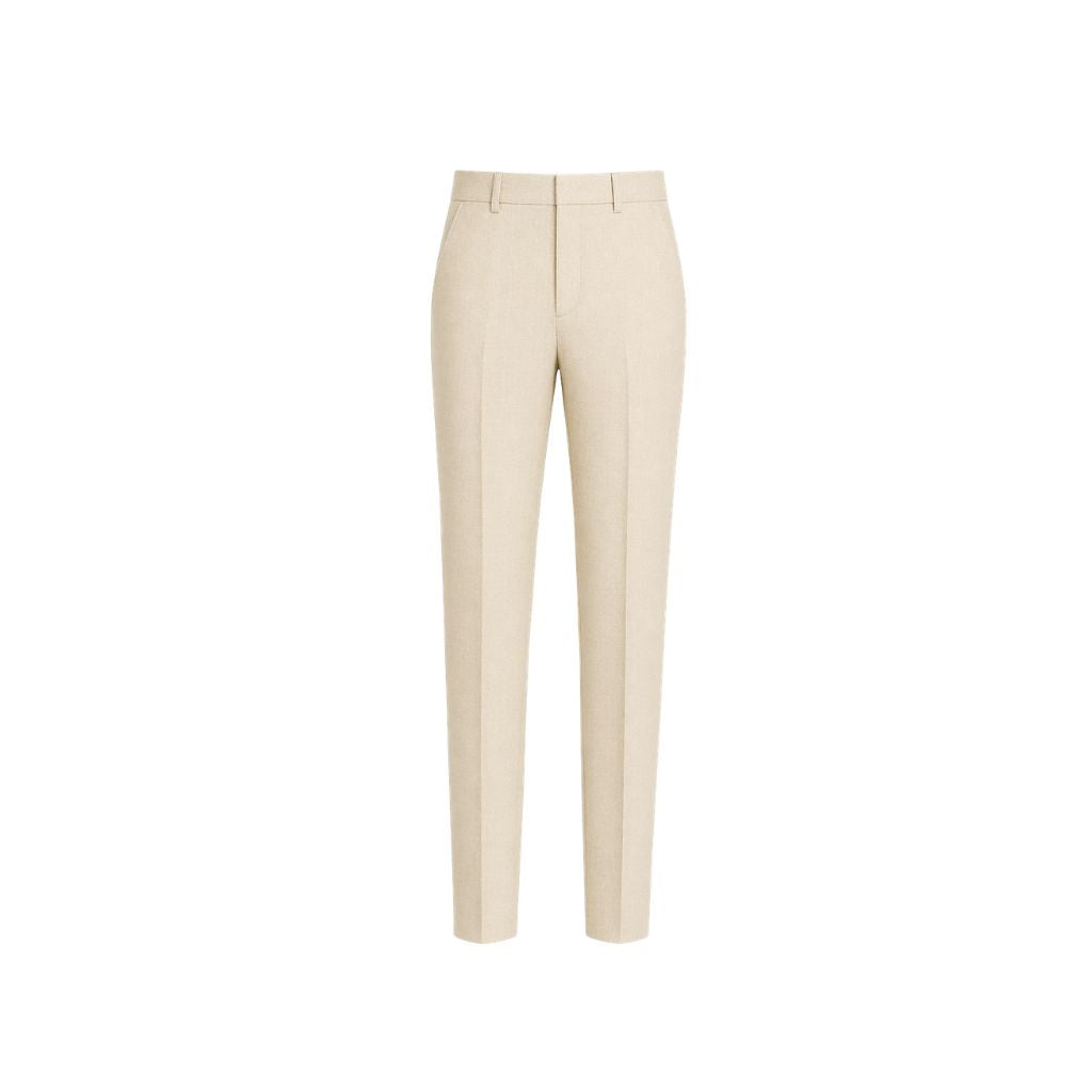 Cream Wool and Linen Blend Summer Wedding Trousers in a tailored slim fit, crafted from breathable, lightweight fabric designed for elegant and comfortable warm-weather formalwear.