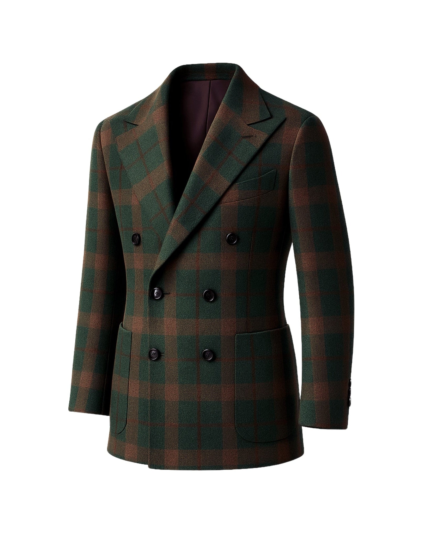 Foglie Sport Coat Forest Green Double-Breasted Plaid