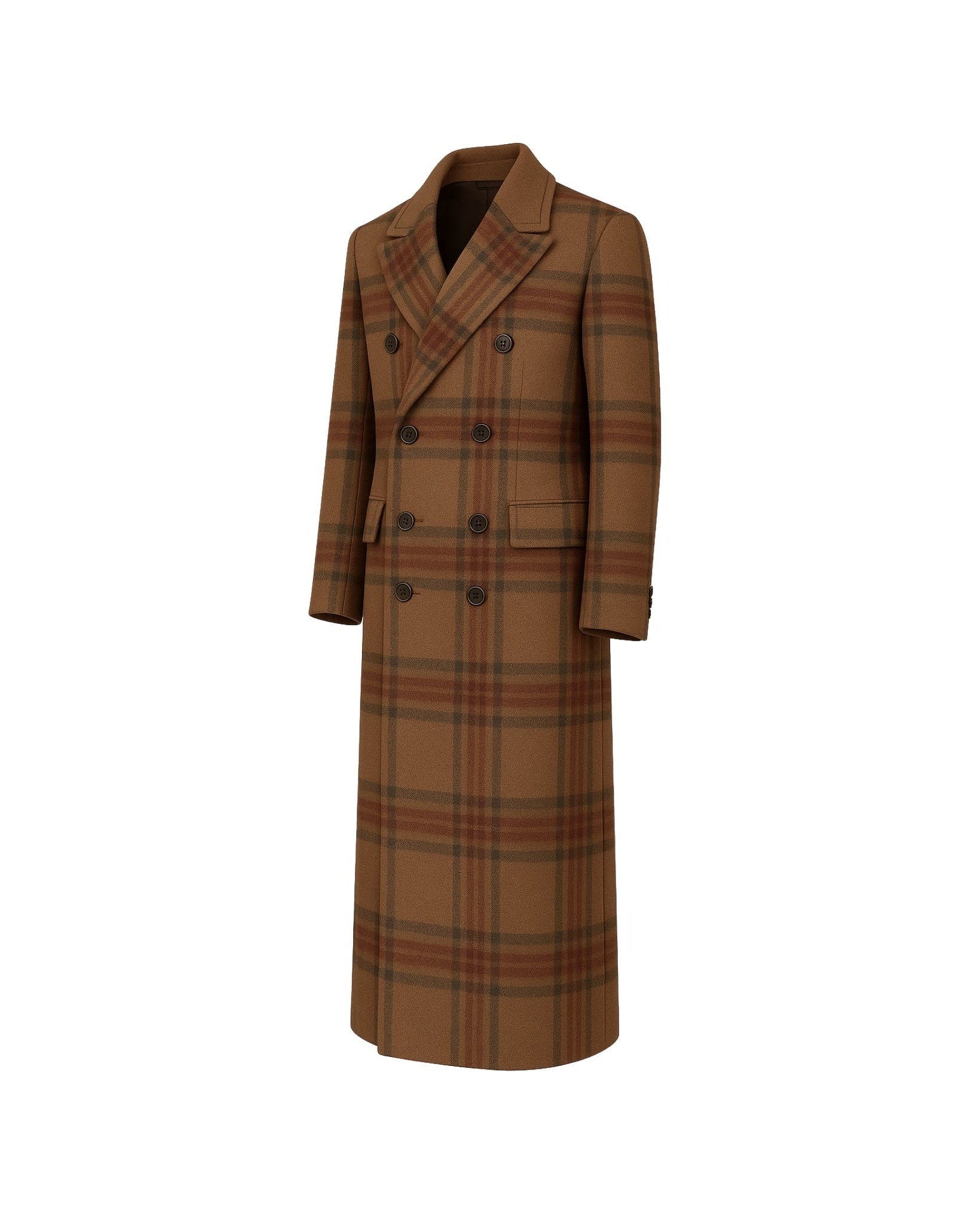 Vendemmia Camel Plaid Greatcoat — Military Style, Double-Breasted, Full Canvas
