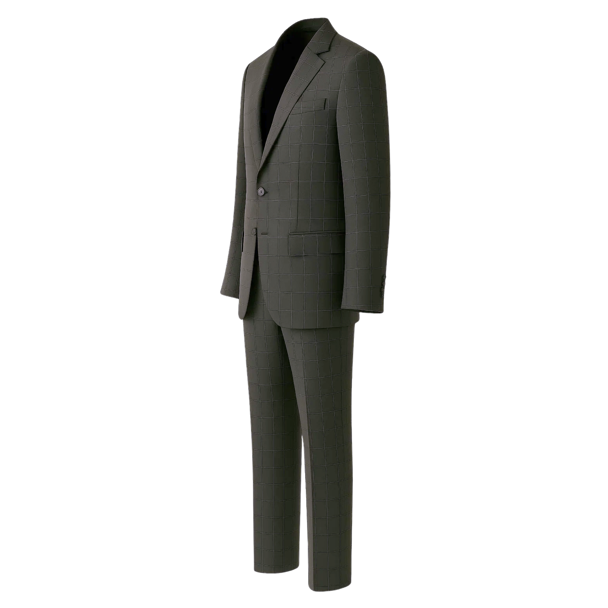 Men's Charcoal Gray Windowpane Check Suit Set