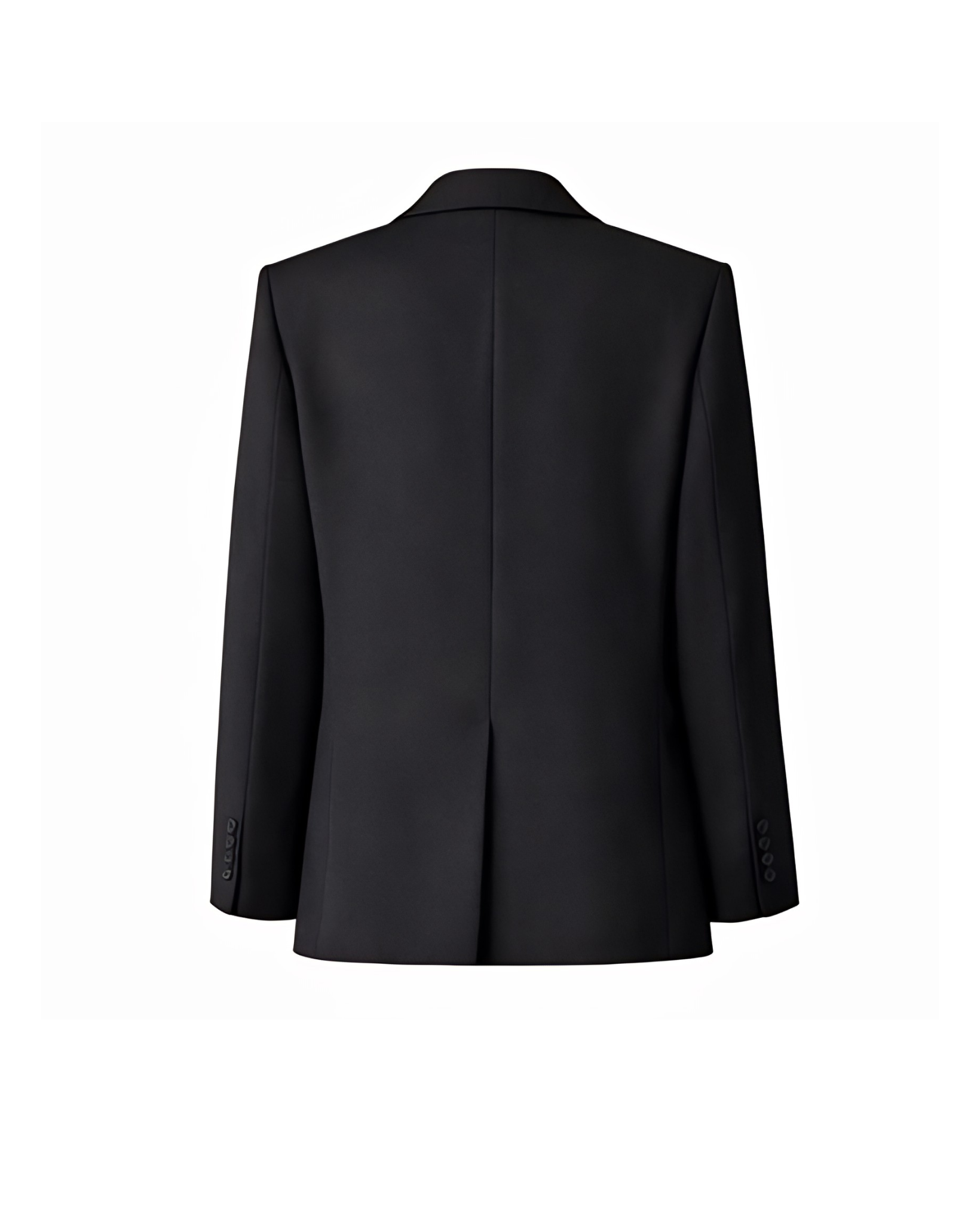 Women's Wearhouse | Black Oversized Wedding Jacket shown from the back, featuring a smooth black fabric, long sleeves with button cuffs, and a center vent for an elegant tailored finish.
