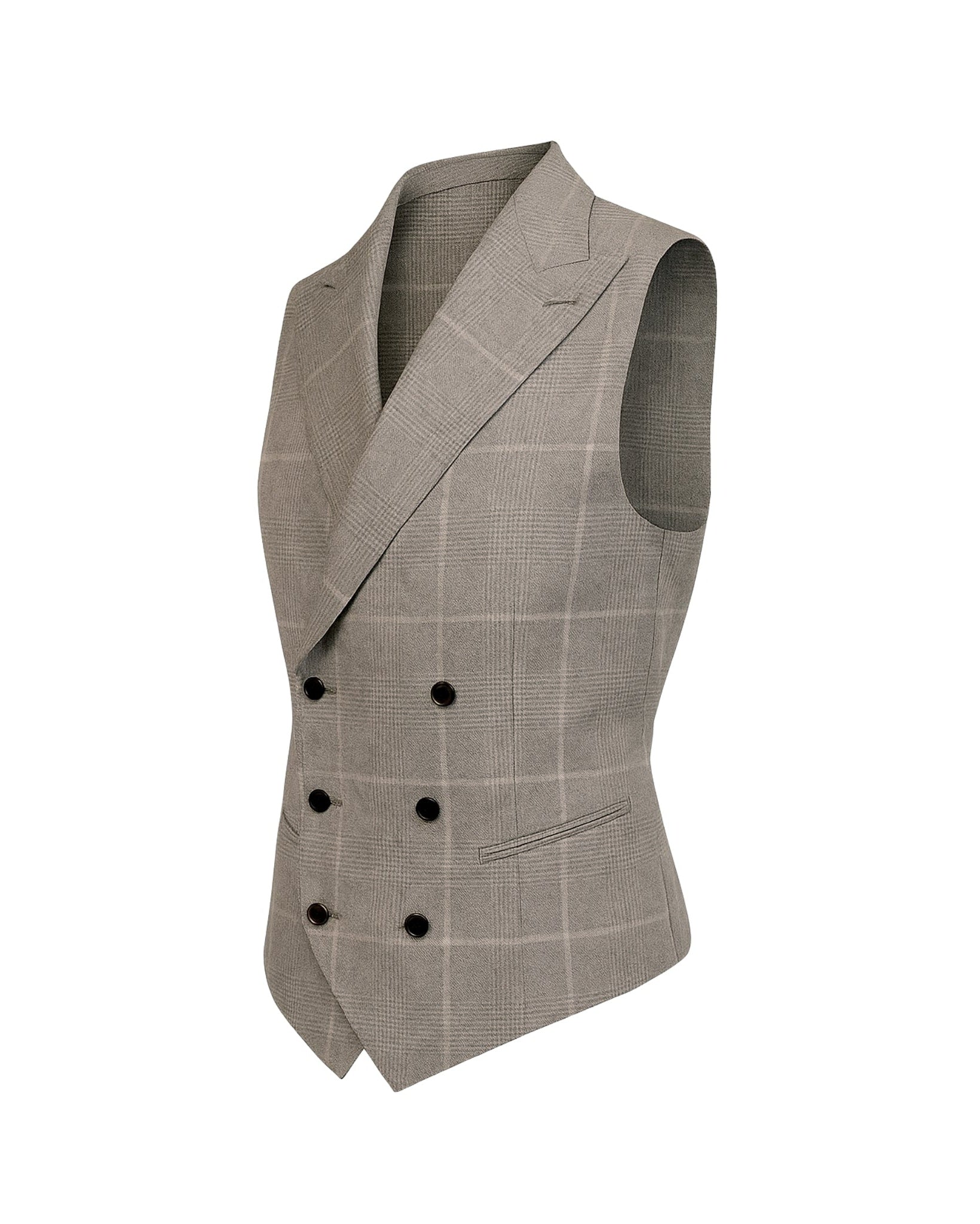 Nebbia Vest Light Grey Glen Check Double-Breasted Custom Fit