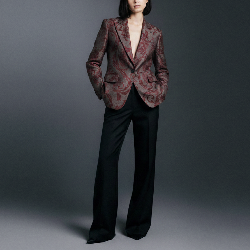 Burgundy Baroque Velvet Graphic Jacket