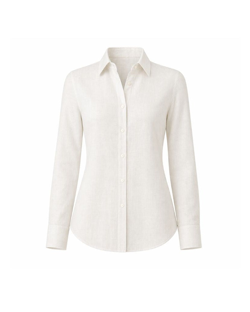 Ivory Linen Summer Wedding Shirt featuring a classic tailored fit with a pointed collar and button front, crafted from breathable linen for elegant warm-weather dressing.