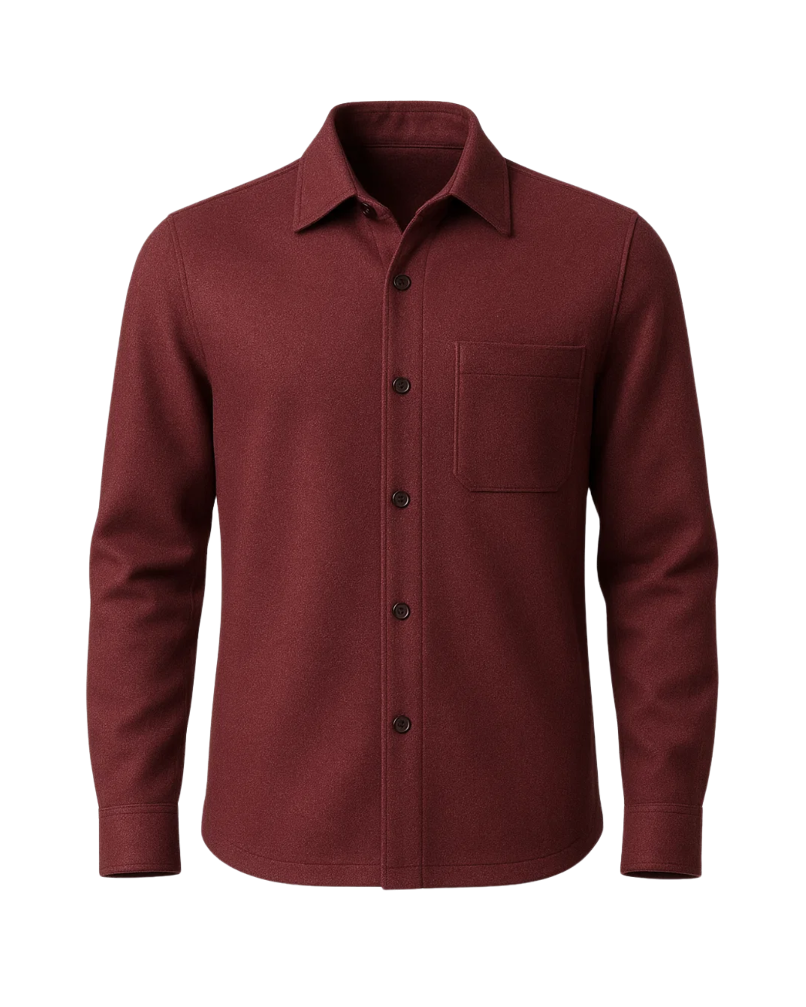 Men's Burgundy Business Shirt with a classic point collar, long sleeves, button-front closure, and a single chest pocket crafted from a rich burgundy fabric for versatile menswear.