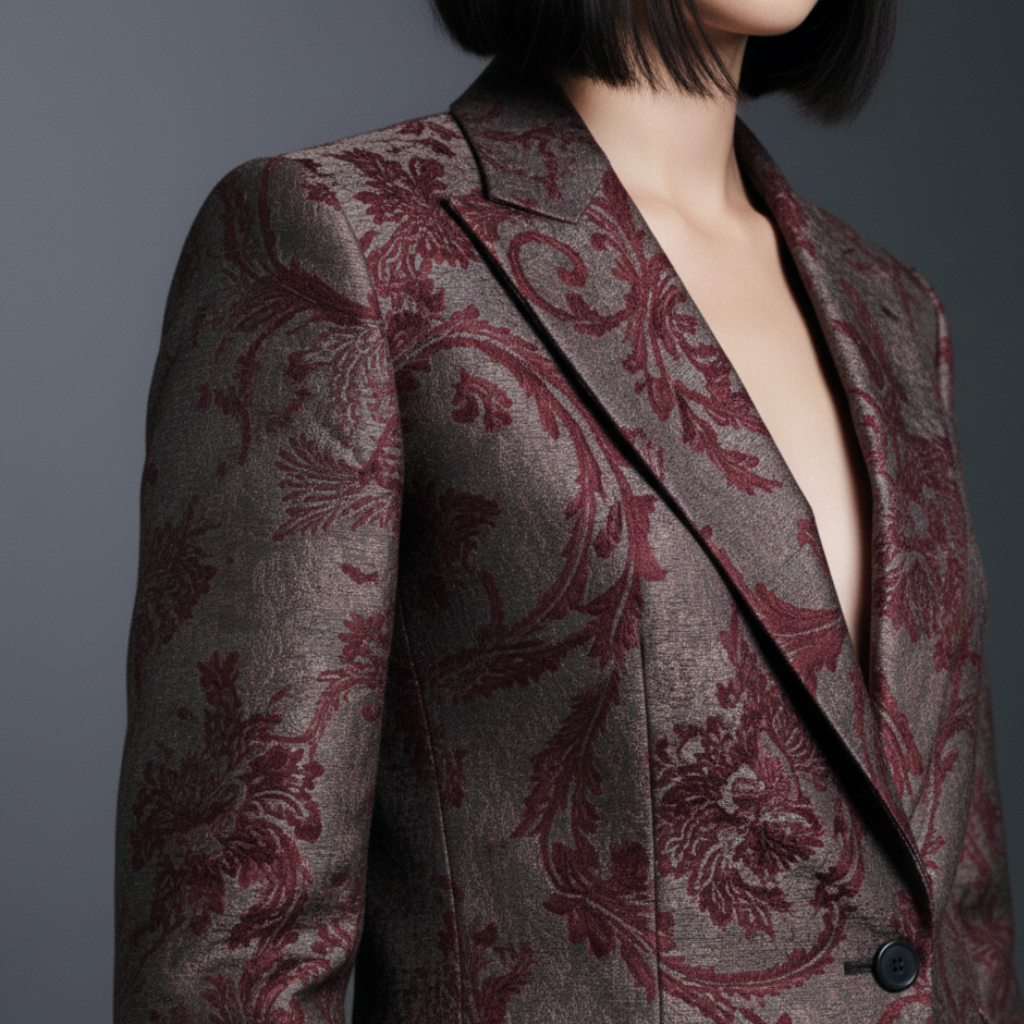 Burgundy Baroque Velvet Graphic Jacket