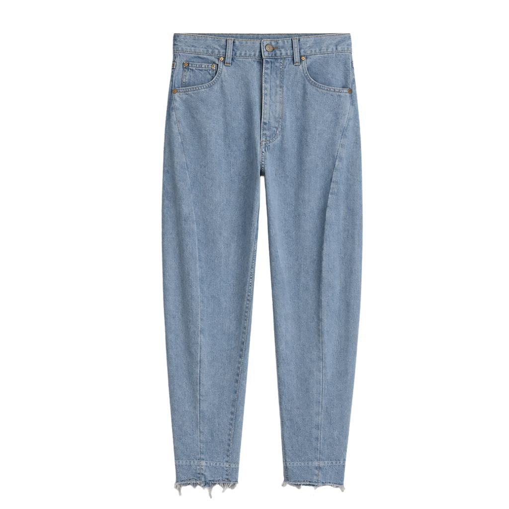 Loro Piana Light Wash Barrel Leg Wool Cashmere Blend Jeans