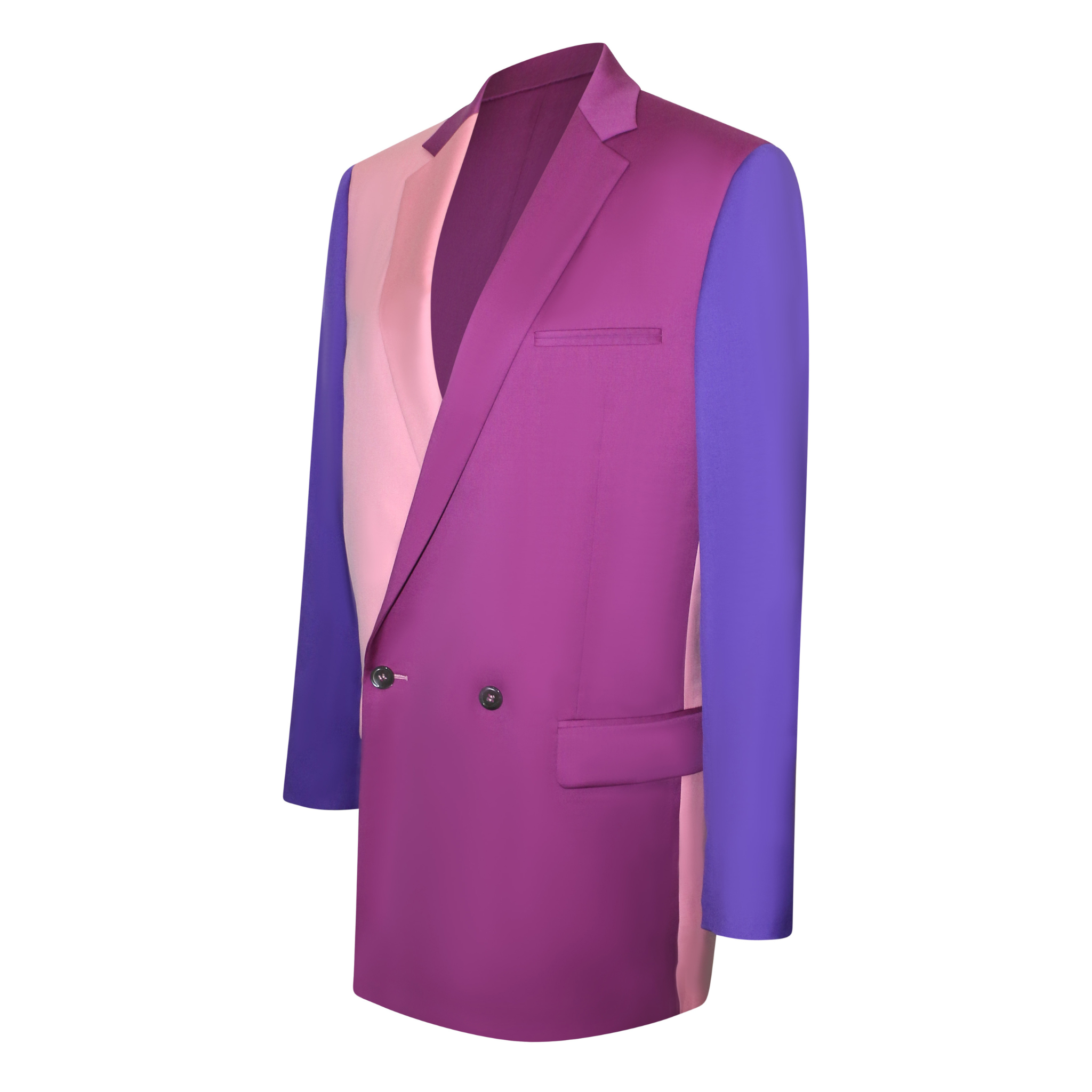 Pink Purple Color-Block Double-Breasted Blazer