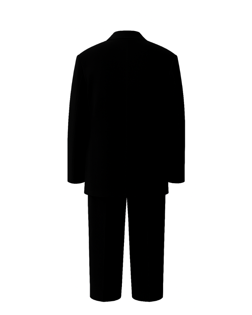 PRE-LOVED | Women's Black Oversized Wedding Suit shown from the back, featuring a relaxed-fit double-breasted blazer with wide lapels and matching straight-leg trousers in a sleek black fabric for modern bridal suiting.