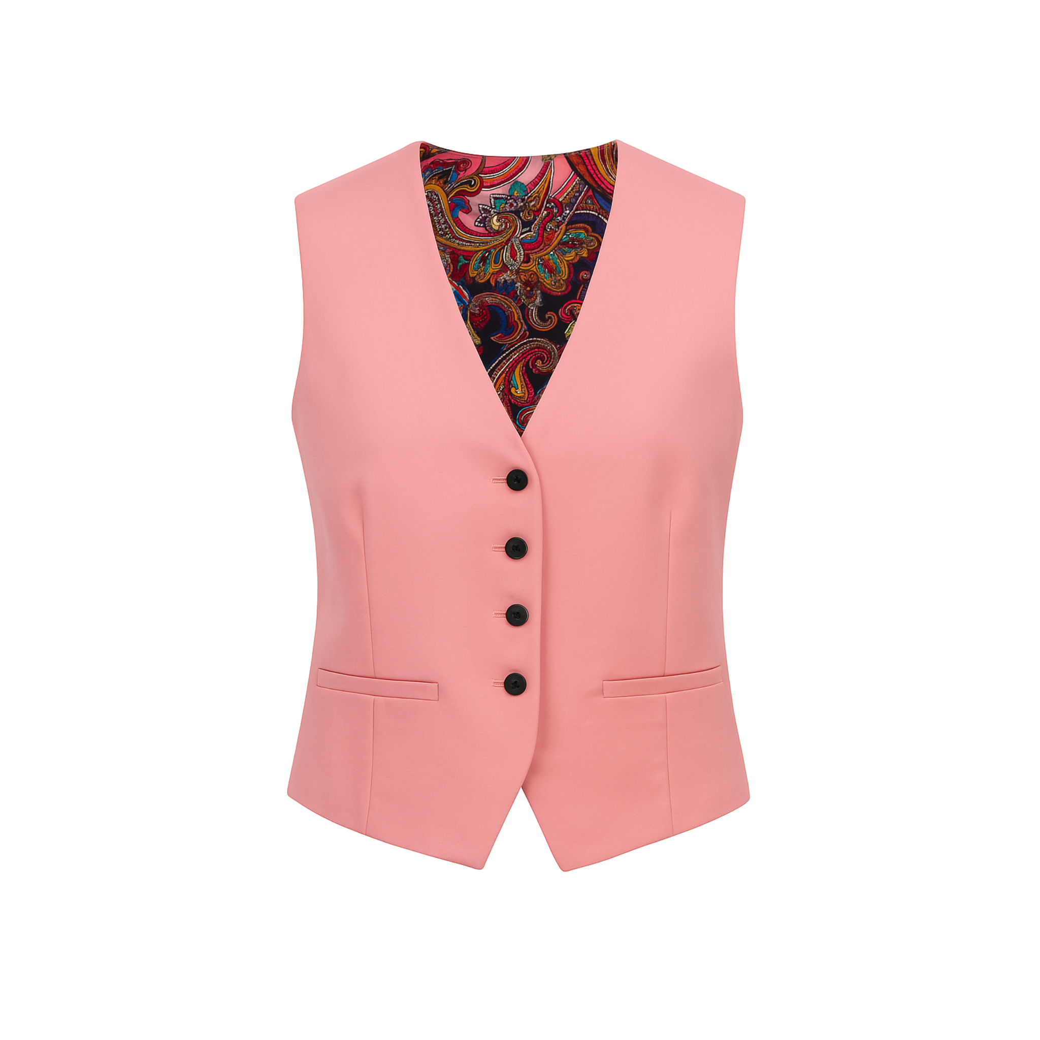 Coral Pink Paisley-Lined Wool Vest
