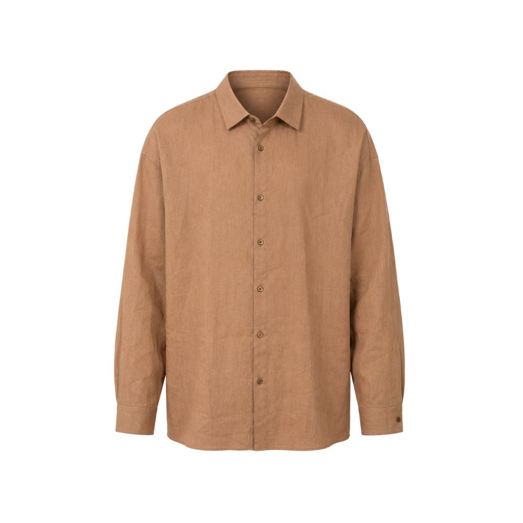 Tan Linen Oversized Button-Up Shirt