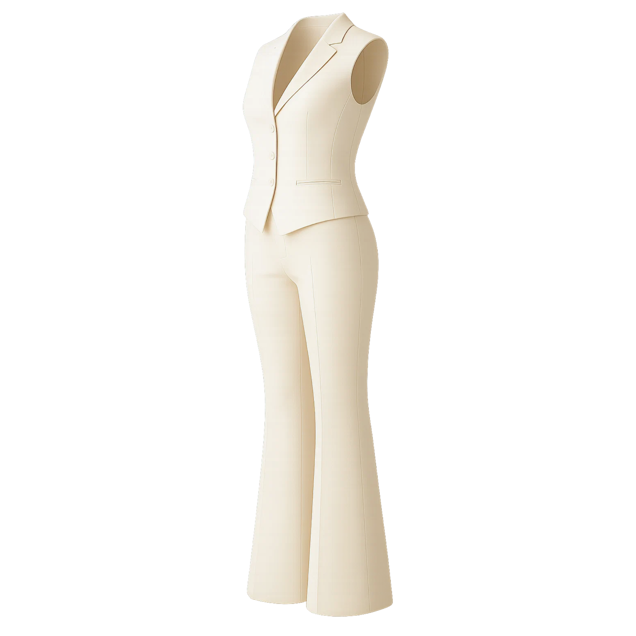 Women's Cream Vest Flare Pants Two Piece Suit Set