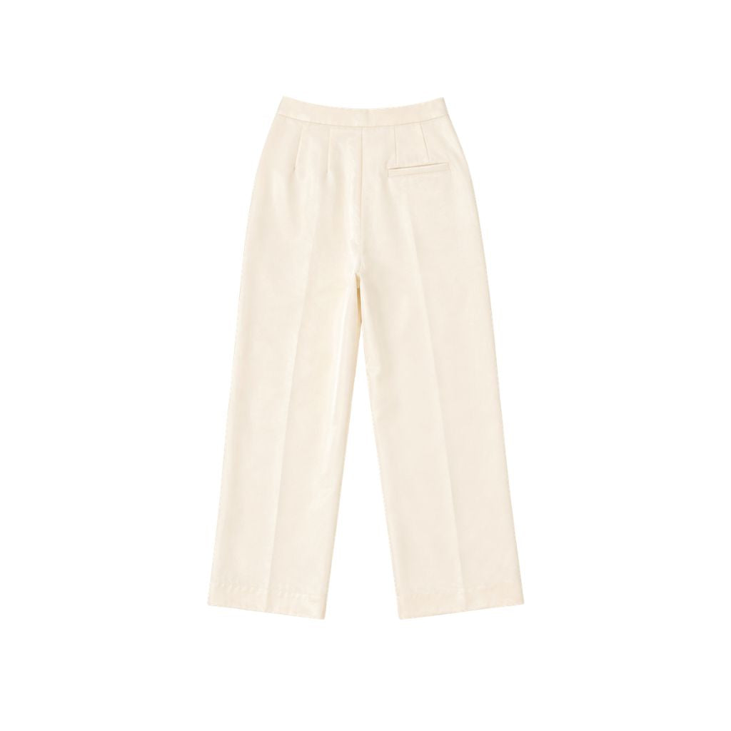 Cream Pleated Silk Satin Trousers, view 2