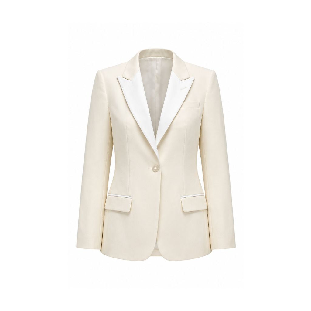 Ivory Wool Single-Button Blazer