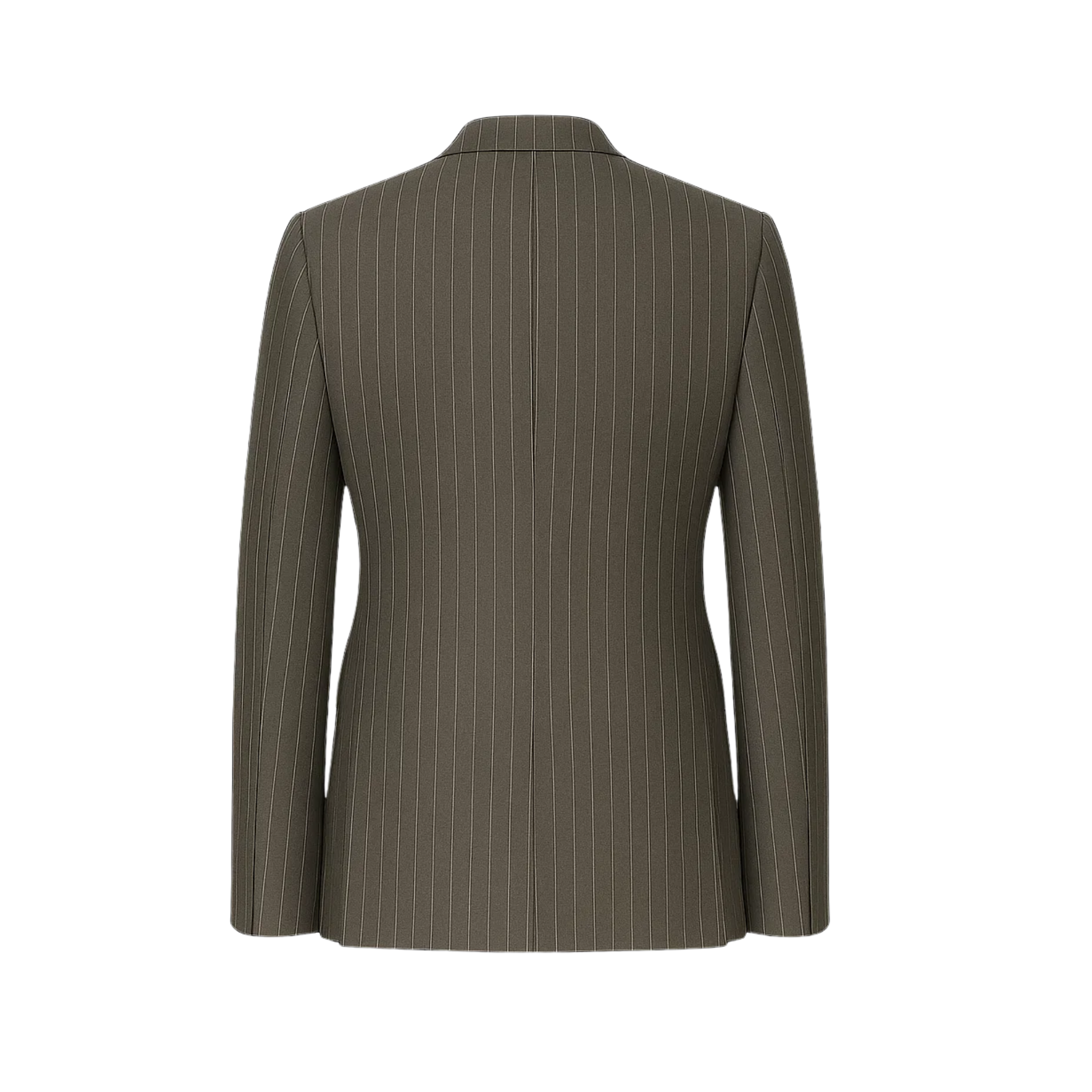 Men's Gray Pinstripe Classic Blazer Jacket shown from the back, featuring a clean silhouette with vertical pinstripes and tailored construction for refined menswear.