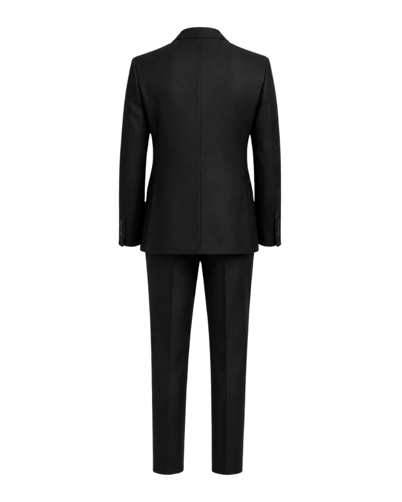 Black Loro Piana three-piece suit back view