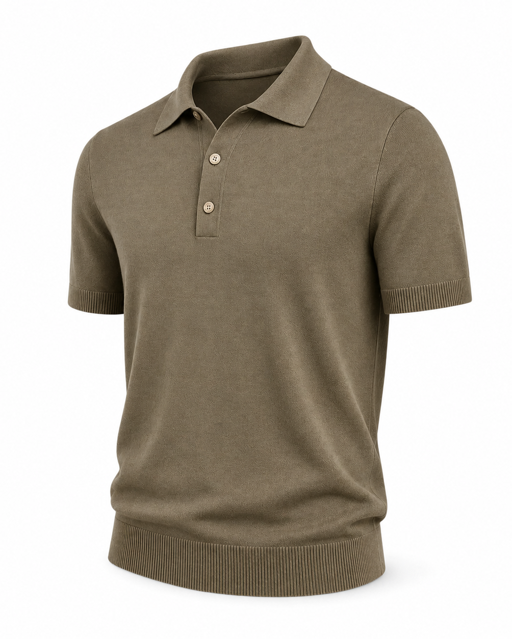 Men’s Loro Piana Featherweight Cashmere Polo in a warm taupe hue, featuring short sleeves, a three-button placket, and finely ribbed trims for a polished, lightweight cashmere look.