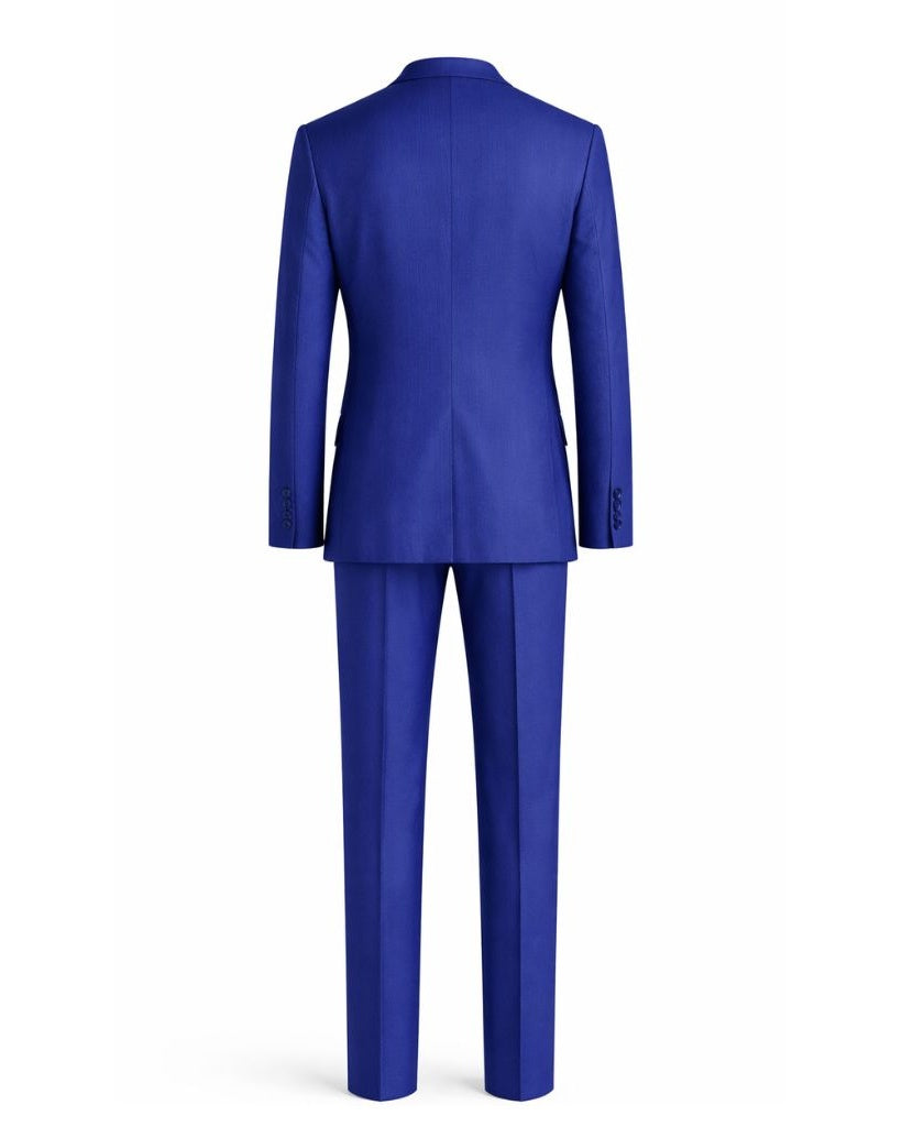 Back view of Royal Blue Men's Two-Piece Classic Cut Suit highlighting a tailored jacket with clean lines and matching slim-fit trousers for a polished and refined appearance.