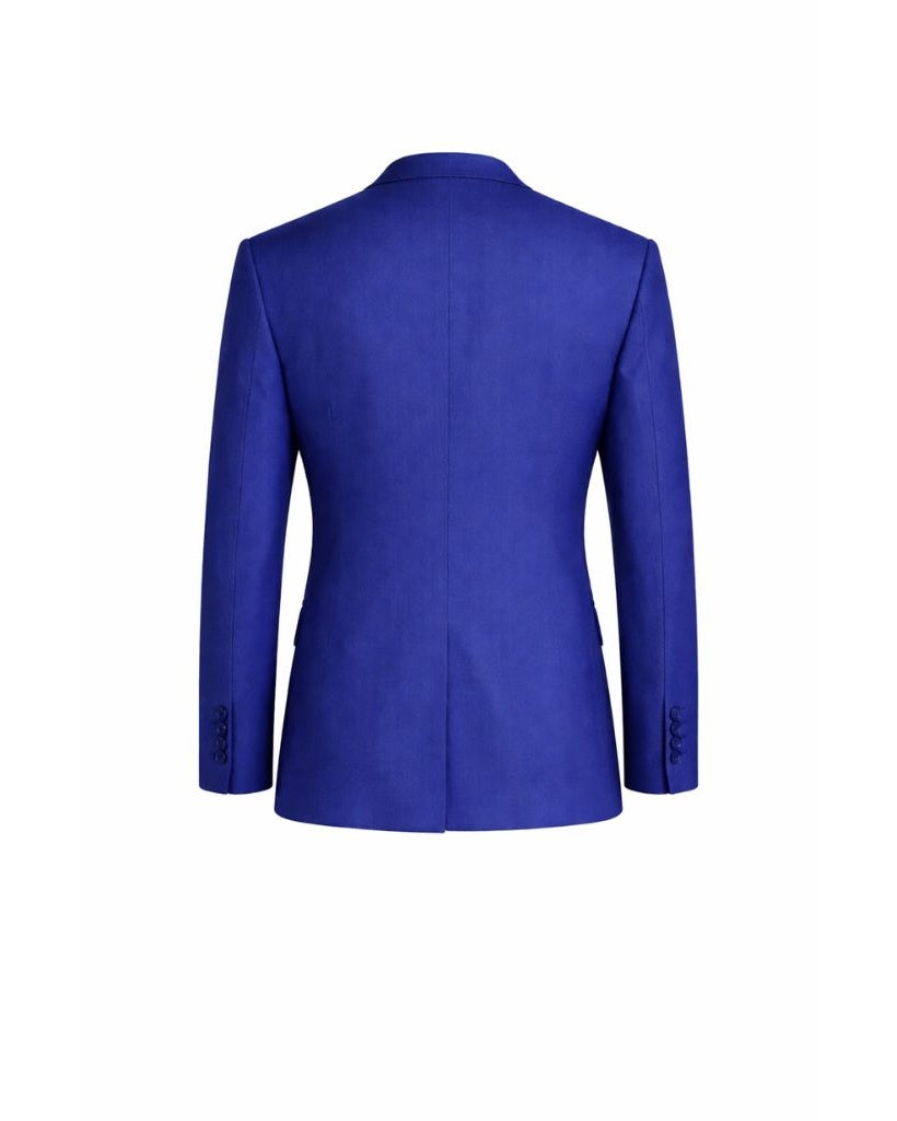 Rear view of Royal Blue Men's Classic Cut Jacket crafted from rich royal blue fabric, featuring a tailored silhouette with clean lines and buttoned sleeve cuffs.