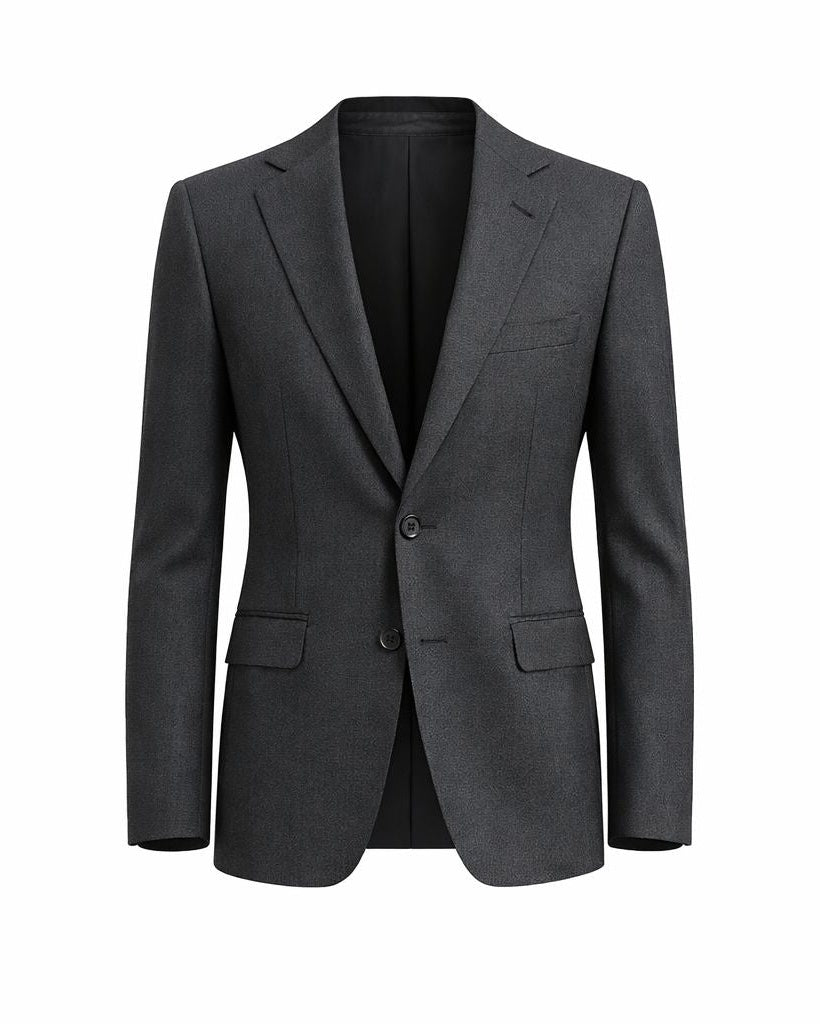 Charcoal Grey Men's Classic Cut Jacket with a tailored fit, featuring notch lapels, a two-button closure, flap pockets, and refined construction for polished business or formal wear.