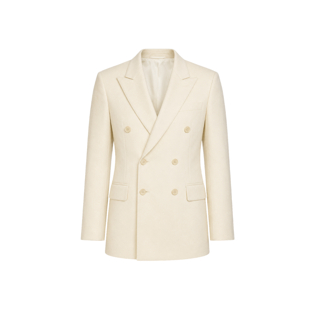 Ivory Loro Piana men's city hall wedding double-breasted blazer front view