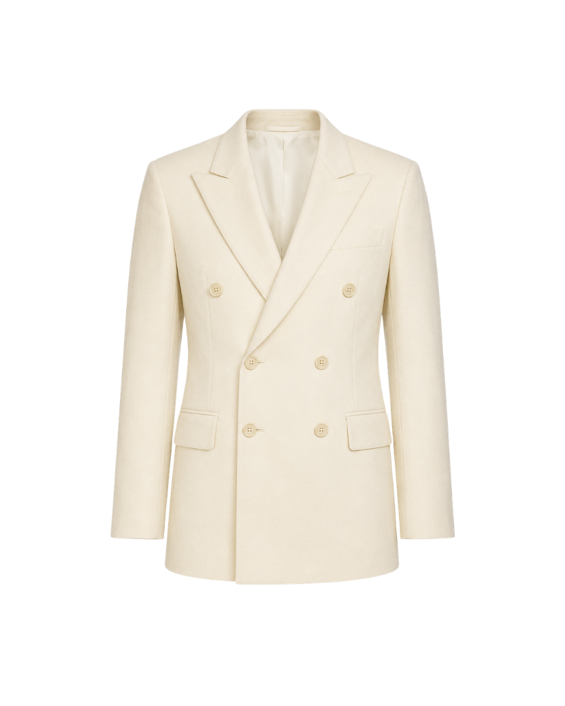 Ivory Loro Piana men's city hall wedding double-breasted blazer front view