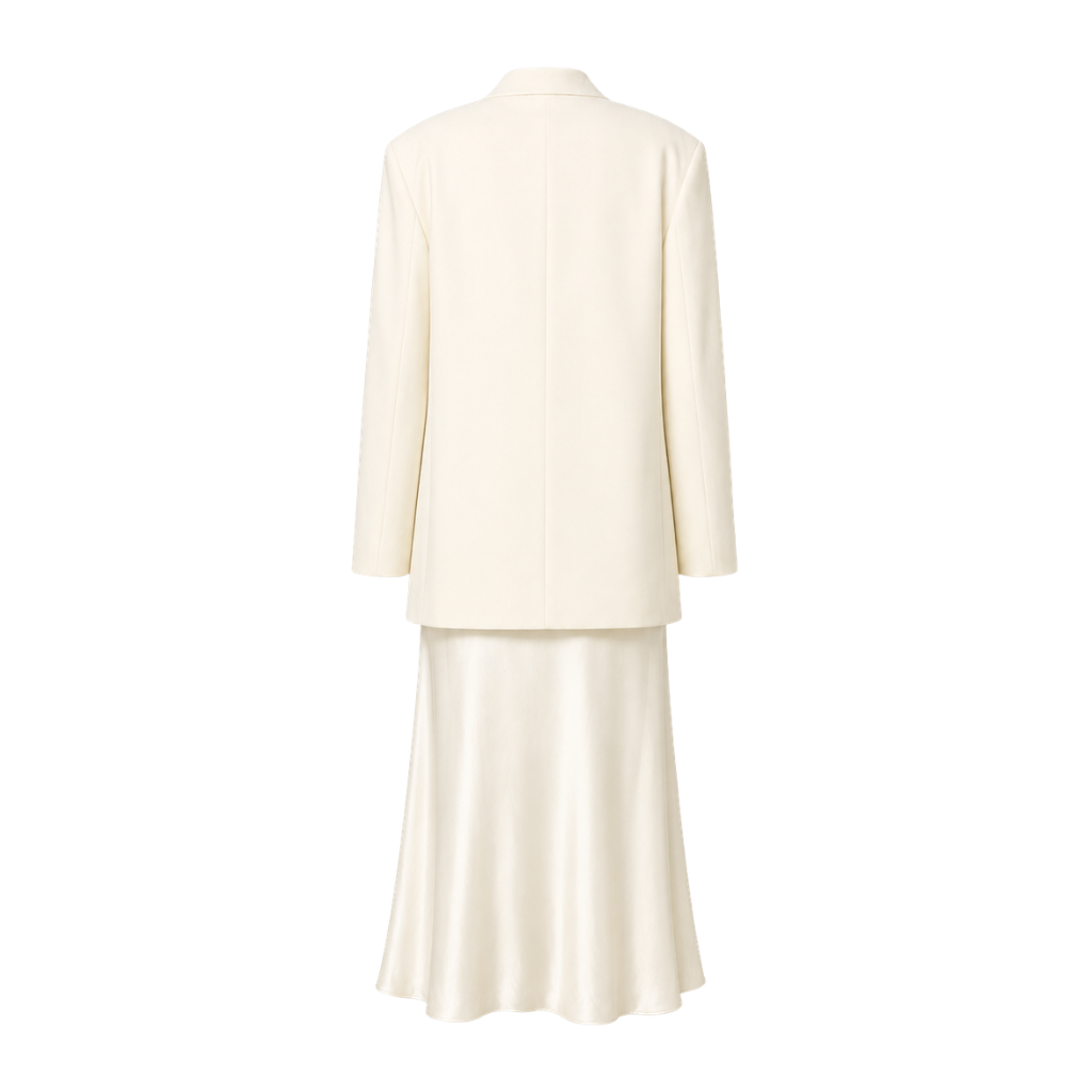Ivory Loro Piana women's two-piece blazer and dress set back view