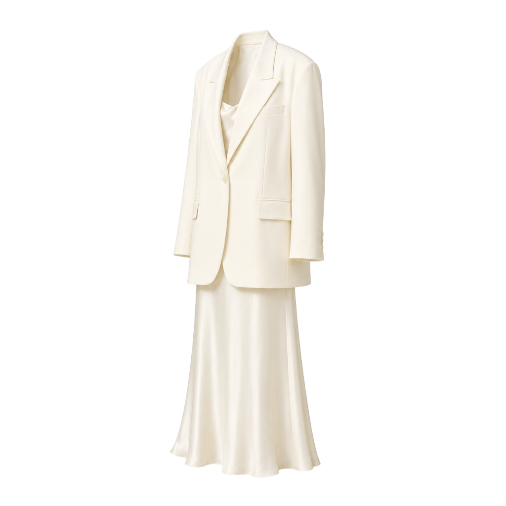 Ivory Loro Piana women's two-piece blazer and dress set side view