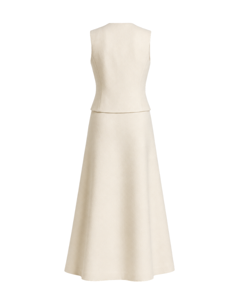 Ivory Loro Piana women's two-piece skirt and vest set back view
