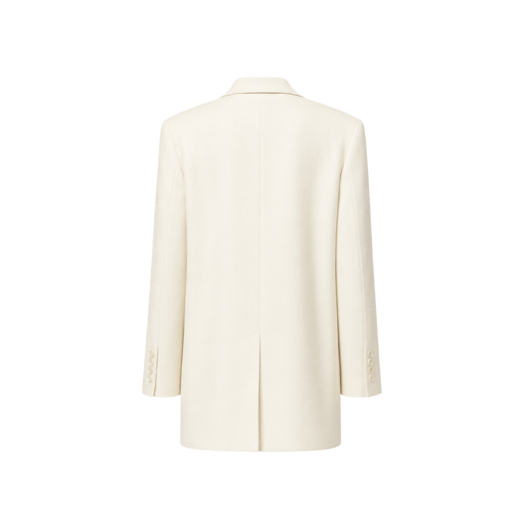 Ivory oversized Loro Piana women's city hall wedding blazer back view
