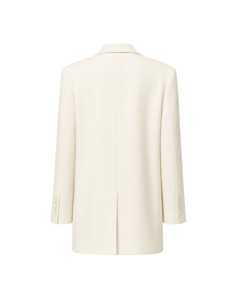 Ivory oversized Loro Piana women's city hall wedding blazer back view