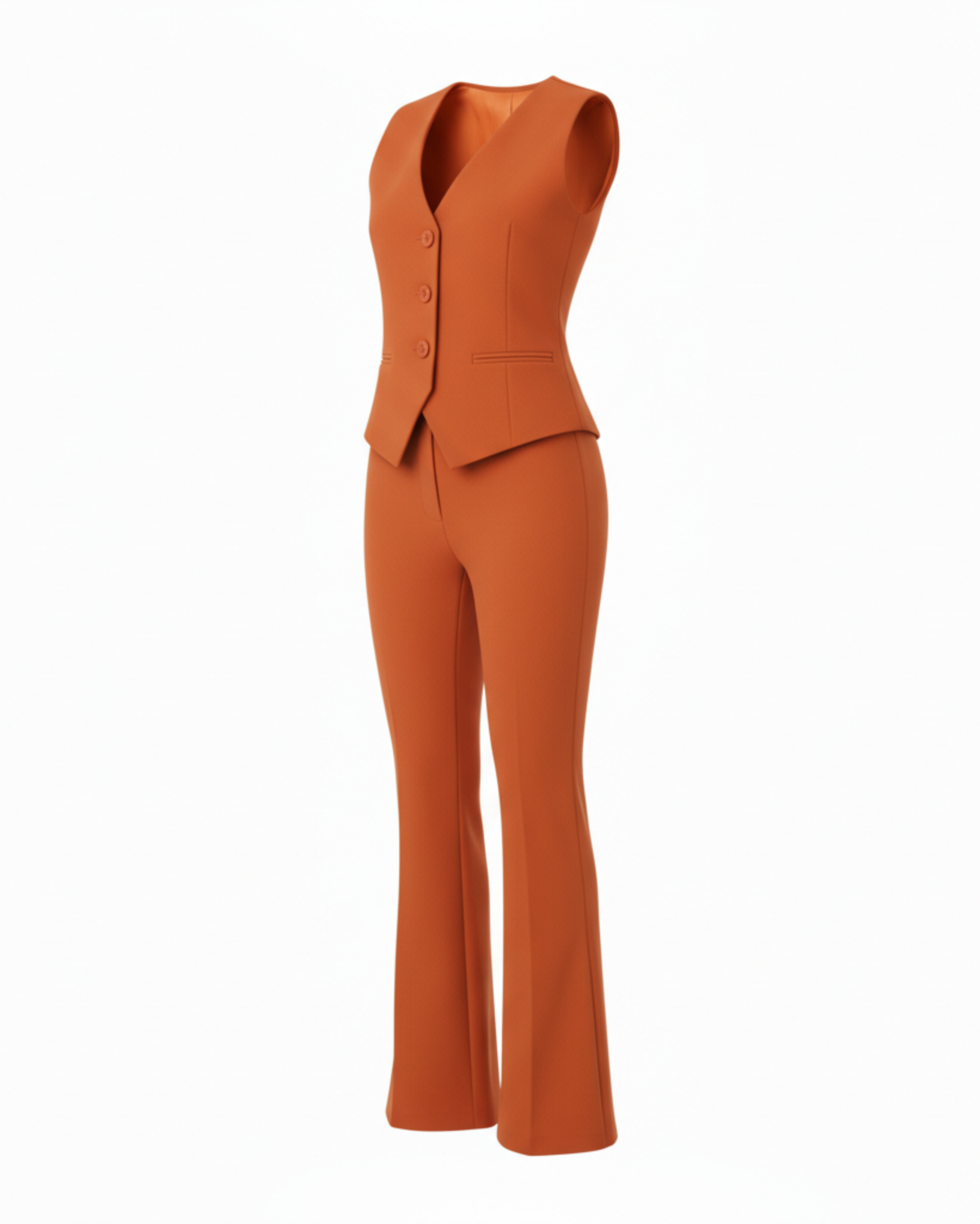Orange pantsuit on a white background