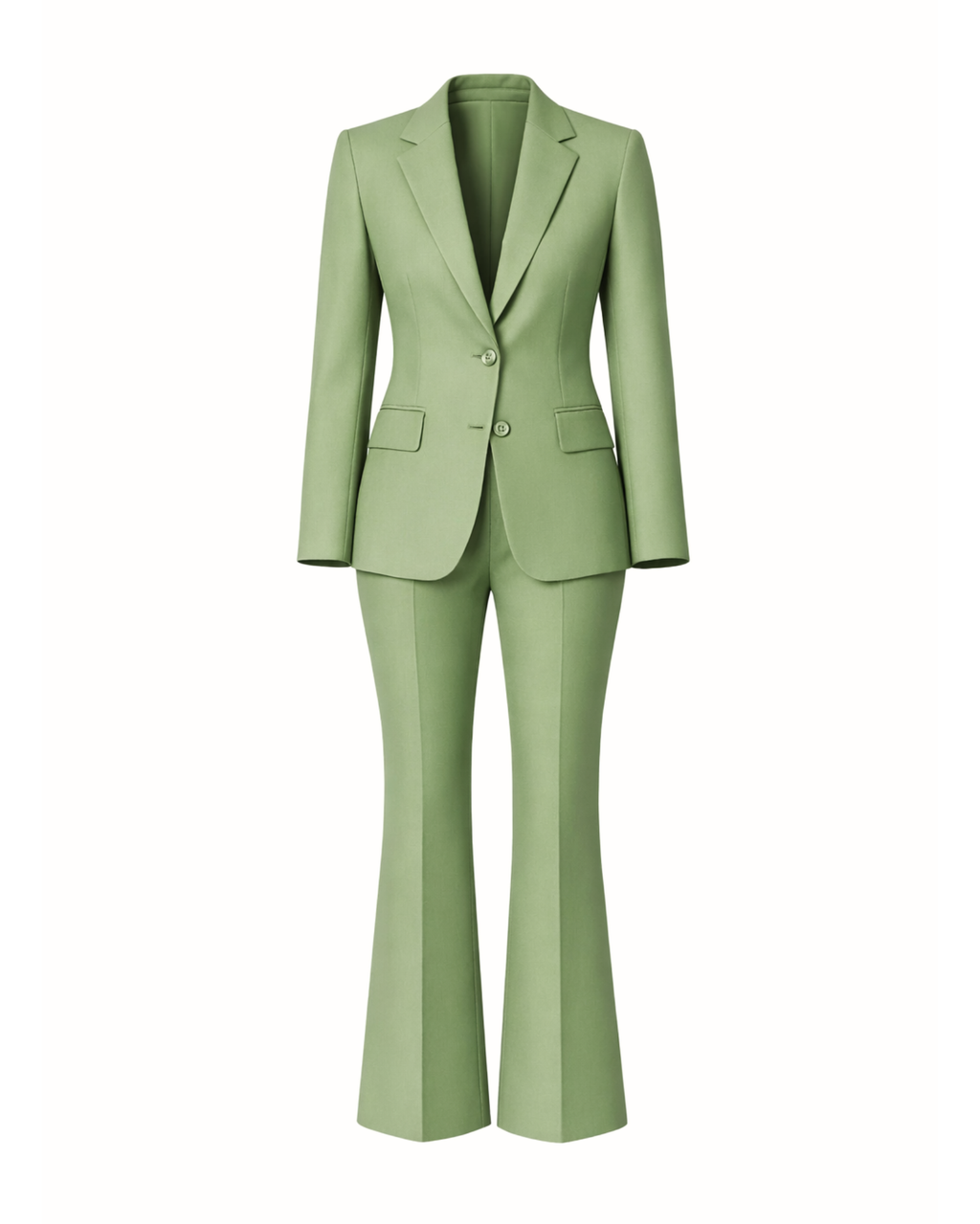 The Tailory New York Women's Green Two-button Blazer and Flare Pants Suit Set, Size 38