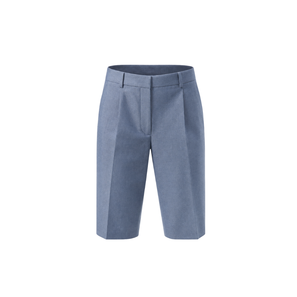 The Tailory New York blue Loro Piana tailored Bermuda shorts front view