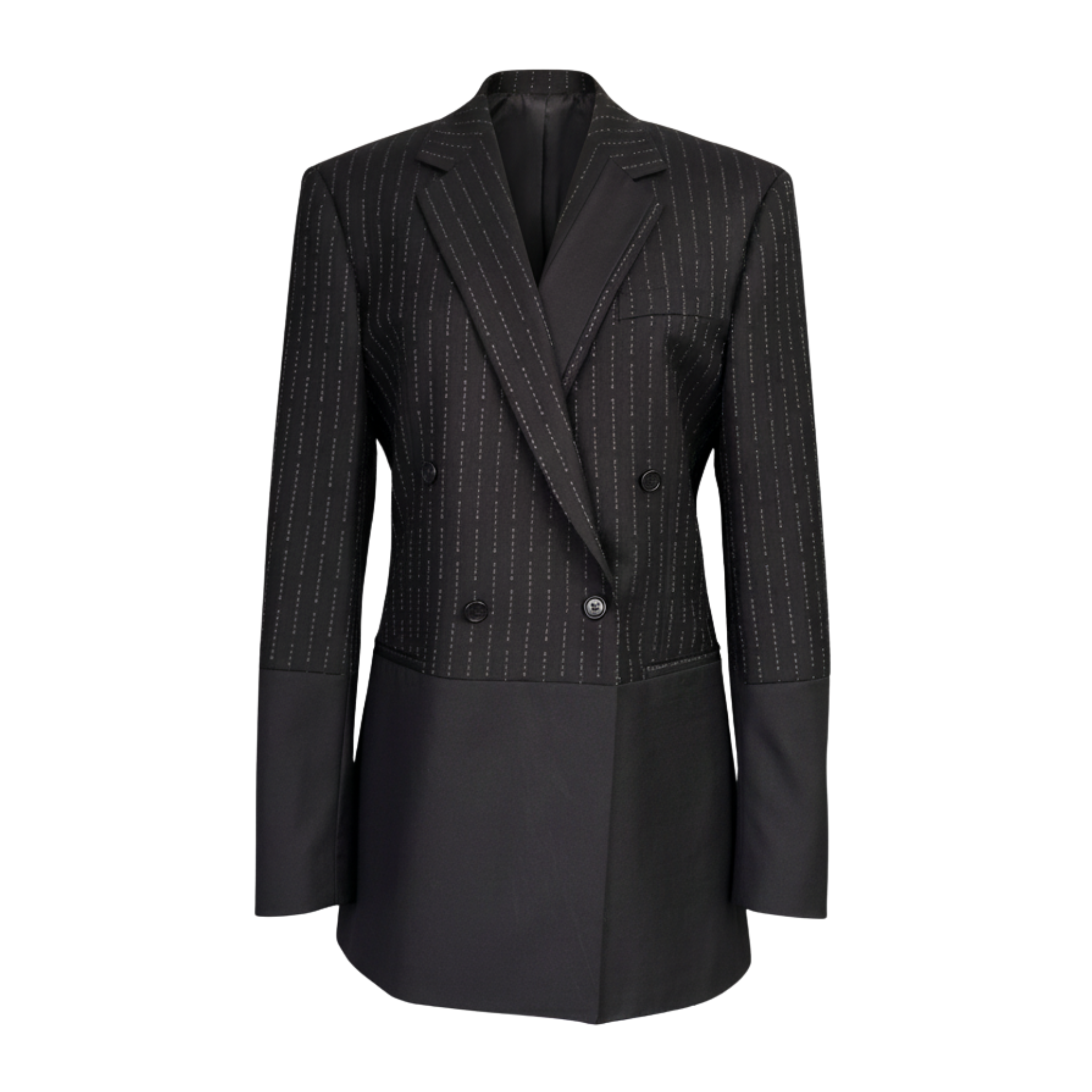 Tailory black/white pinstripe double-breasted blazer dress front view