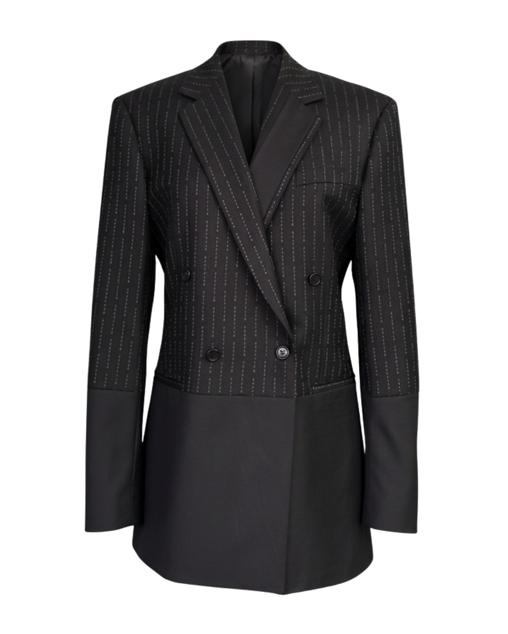 Tailory black/white pinstripe double-breasted blazer dress front view